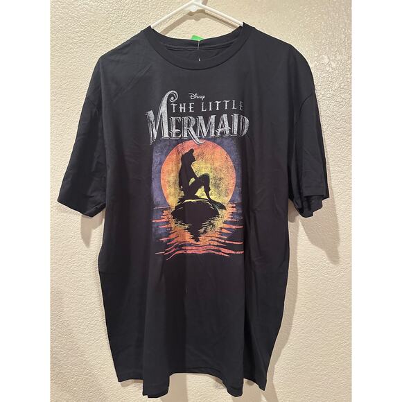 NWT Disney The Little Mermaid Neon Silhouette Black Tee sz XL - Picture 1 of 3